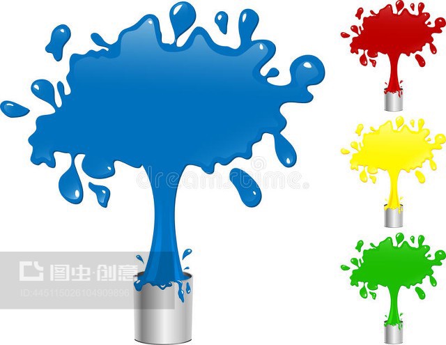 蓝、红、黄、绿油漆Blue, Red, Yellow and Green Paint